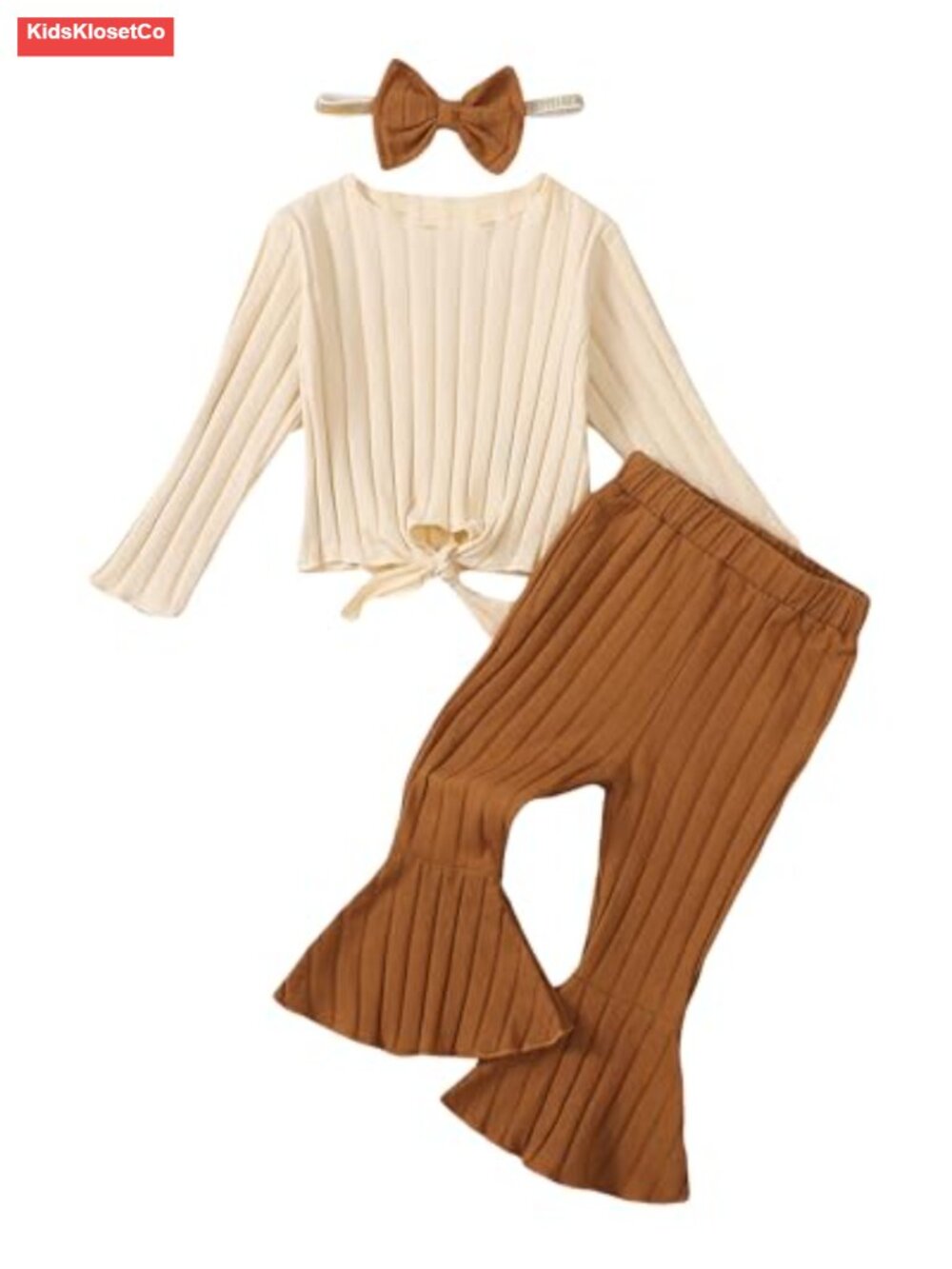Baby Girl Fall Outfit Set, Long Sleeve Ruffle Shirt, Bell Bottom Pants, Bow